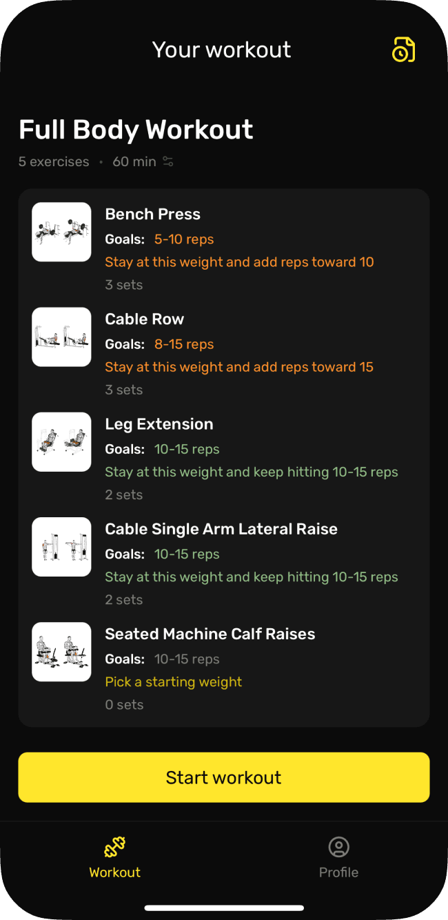 MuscleLab app screen: Start today's session without overthinking it
