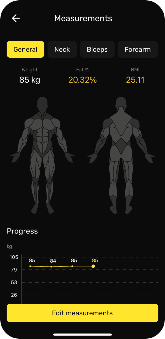 MuscleLab app screen: See your physique change, not just the numbers